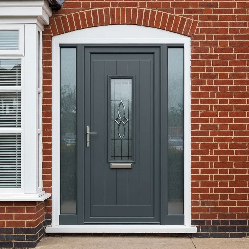 Modern composite front door with quality lock hardware